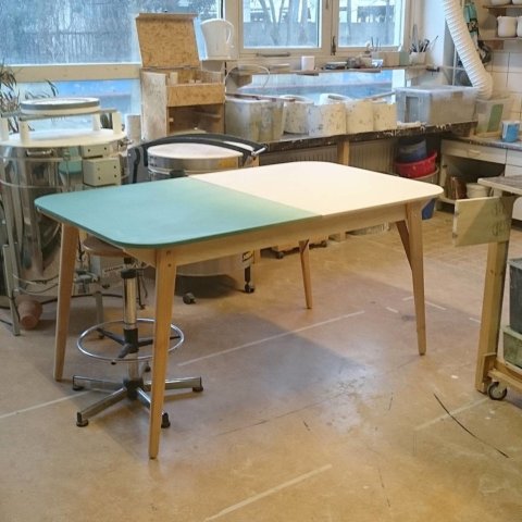 Working on our first large table! We will show it this weekend at in