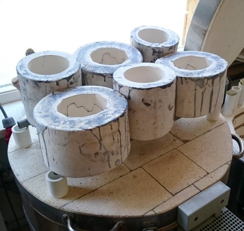 To speed up the casting process, we let the molds dry overnight above the hot kiln