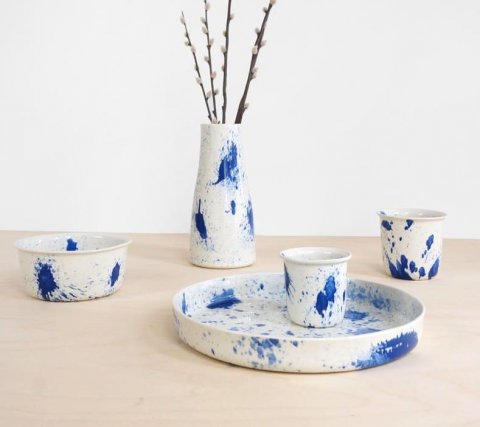 Each piece is of the Splash collection is unique, as the color is hand sprayed into the mold