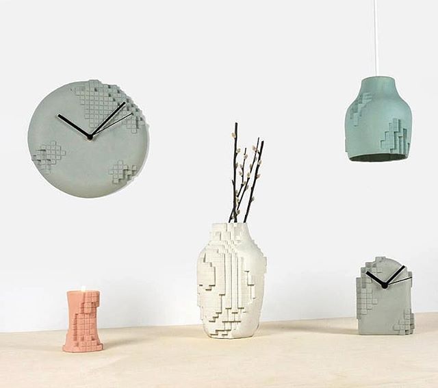 Debut of the Pixel collection in Milan. A critical view of the digital influence and that we need to see a difference beteen the virtual and real life. Collection consists of two clocks, candle holder, vase and pendant lamp @dutchdesignweek @designboom @dezeen @designmilk