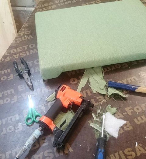 Working on the upholstery for thw Hybrid Chair
