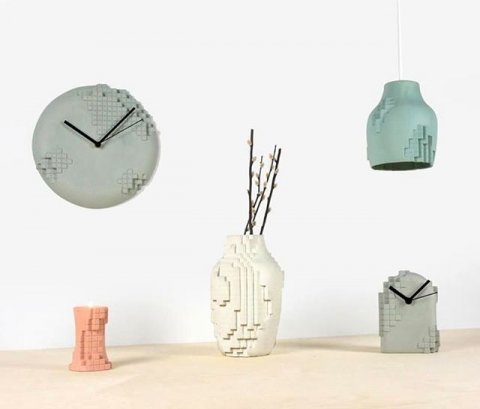 Five items of the Pixel collection; partly analog and partly digital