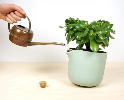 The self-watering flowerpot that tips sideways when a refill is needed