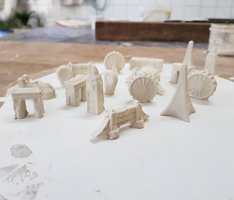 A bunch of new building, just out of their molds