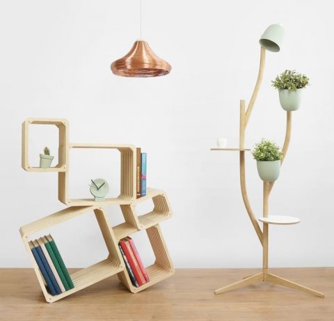 Lamp, shelf and shelf/lamp/flowerpot